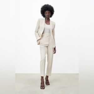 Zara | Trouser Pants with Fabric Covered Belt | Ecru | Size XL